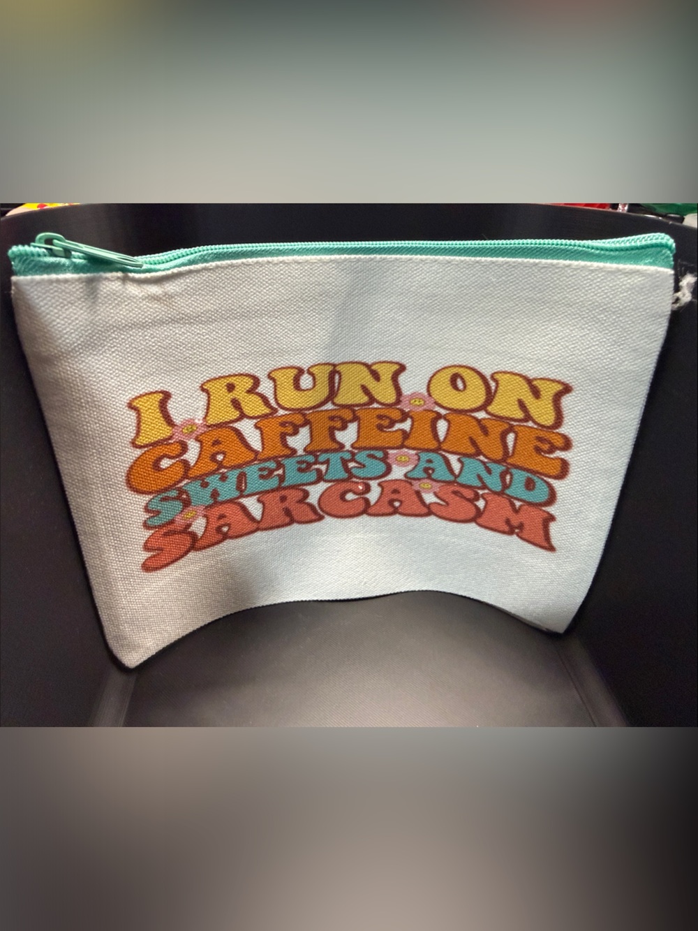NEW White Canvas Zipper Pouch with Retro Graphic